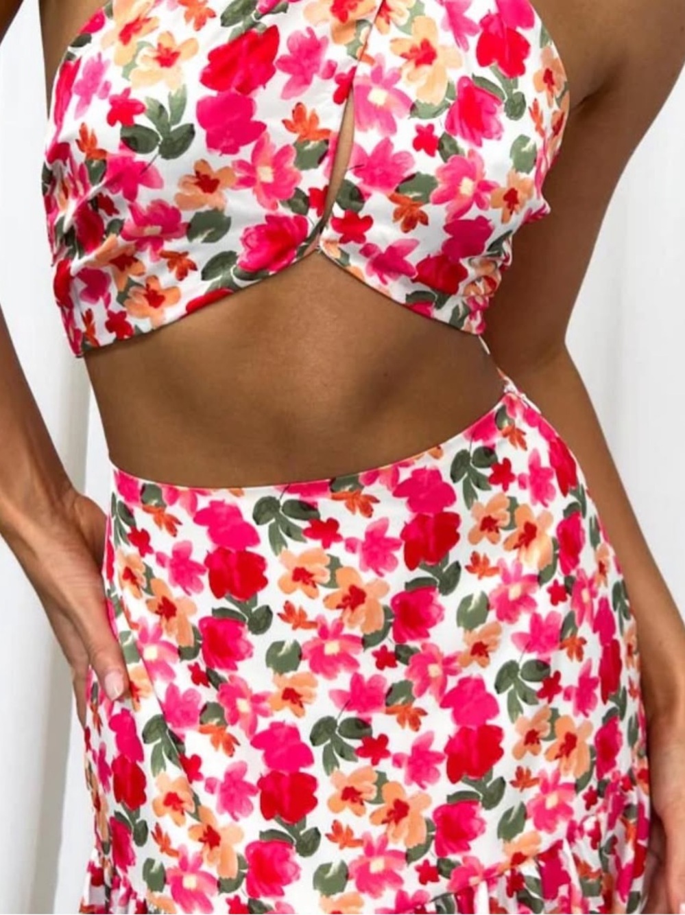 Beginning Boutique Pink & Orange Floral Smocked Top Set